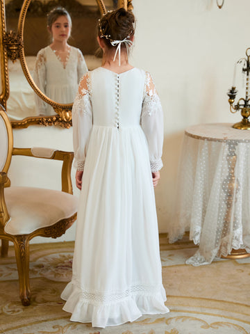 A-line Chiffon Floor-length Ivory First Communion Dress