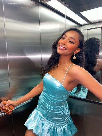 Nouvelle jupe moulante vert menthe, jupe plissée sexy, robe courte en satin plissé taille haute, robe de bal Y1903