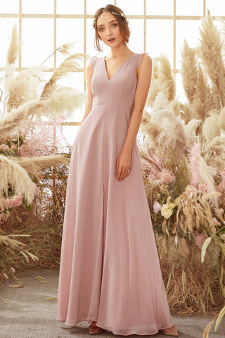 Blush Open Back Chiffon Bridesmaid Dress