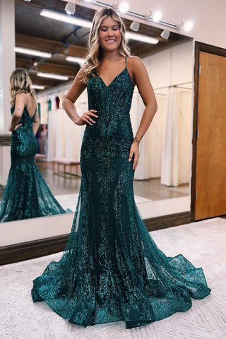 Sparkly  Green Mermaid Sequin Long Prom Dress