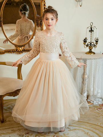A-line Tulle Ankle-length Flower Girl Dress