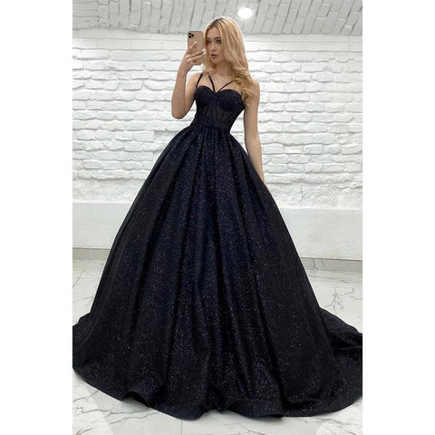 Vestido de fiesta brillante de corte A con tirantes finos y bolsillos 