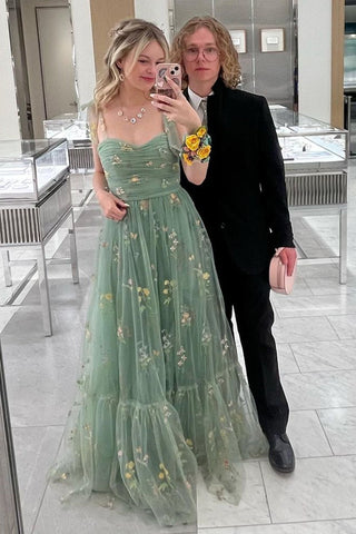 A Line Sweetheart Long Prom Dress with Embroidery