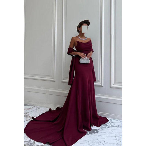 Robe de soirée sirène simple et décontractée sans manches à encolure dégagée