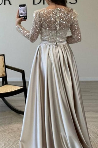 Long Sleeves Scoop Evening Dress Mermaid Overskirt With Sequins