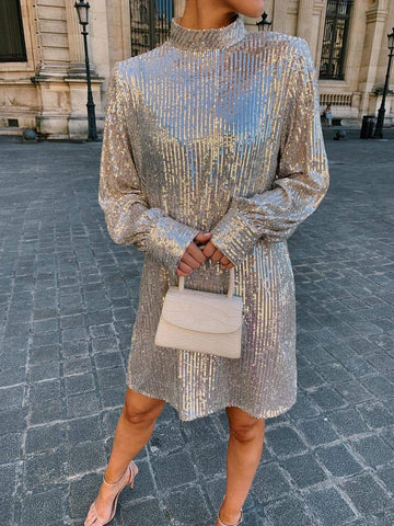 Women's Autumn Solid Color Sexy Evening Dress – Fashionable Sequ High Waist, High Class Elegant