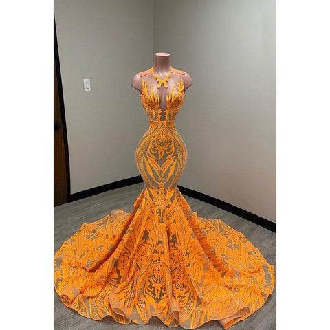 Vestido formal de noche de graduación con apliques de lentejuelas y encaje con escote en V y corte trompeta/sirena