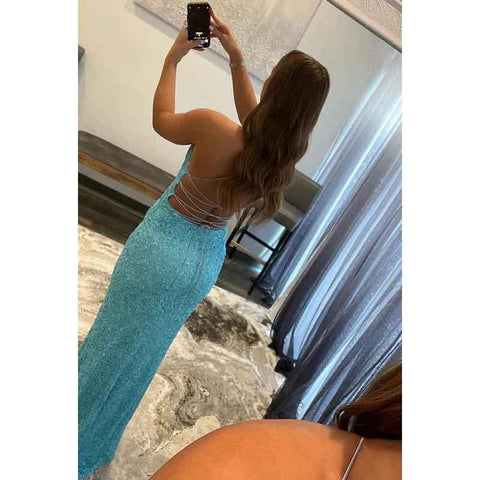 Vestido de fiesta largo con escote en V, cordones, abertura en el muslo, lentejuelas y tubo