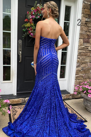Robe de bal longue bustier à sequins bleu ciel