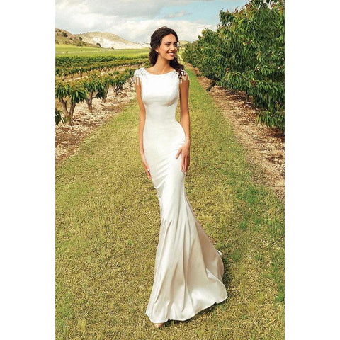 Robe de bal de mariage sirène simple et sexy, dos nu, sans manches