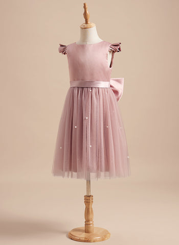 A-line Satin Tulle Knee-length Dusty Rose Dress (2003227179)