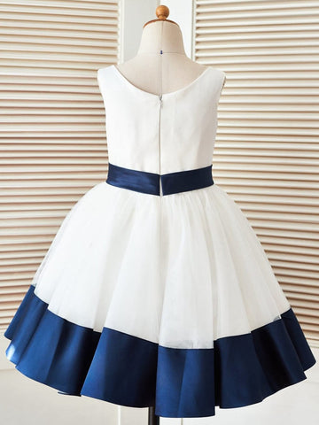 Ball-Gown/Princess Satin Tulle Knee-length Flower Girl Dress
