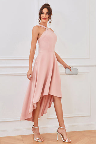 A Line Halter High Low Homecoming Dress