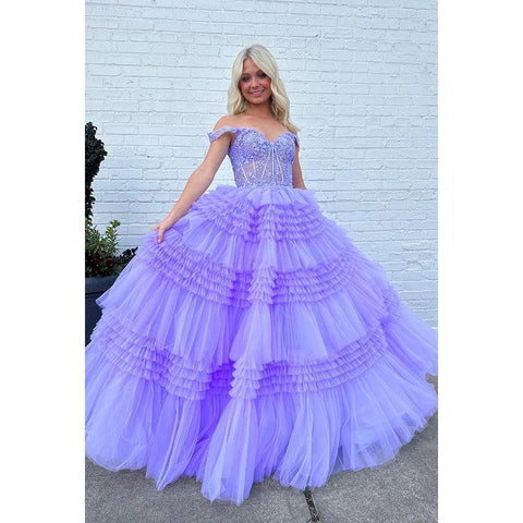 Elegante y lujoso vestido de fiesta de graduación con mangas cortas y hombros descubiertos, corte A y apliques