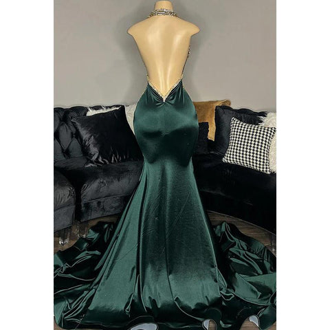 Vestido de fiesta de noche sexy y atractivo con escote en V, volantes, cuello halter, sin mangas y espalda descubierta.