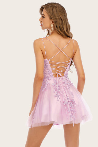 Spaghetti Straps Short Prom Dress with Appliques