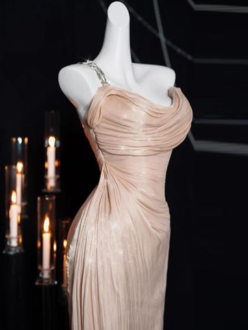 Robe de soirée fourreau rose à une épaule Y8199