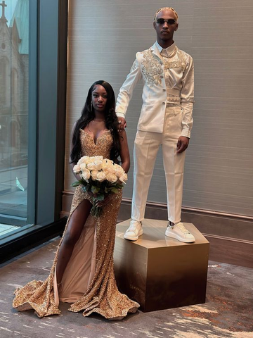 Robe de soirée à paillettes et sequins avec fente glamour Y6504