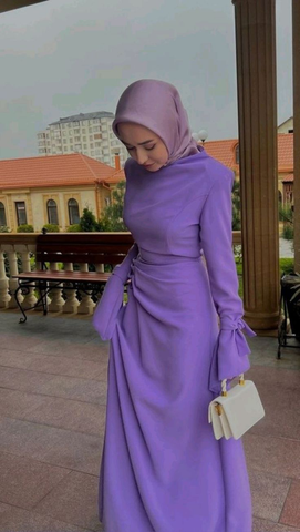 Robe de bal violette sobre à manches longues, robe de soirée violette tendance Y4857