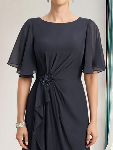 A-line Scoop Floor-Length Chiffon Mother of the Bride Dress With Cascading Ruffles Beading Sequins