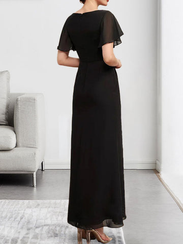 A-line Scoop Ankle-Length Chiffon Mother of the Bride Dress With Beading Pleated