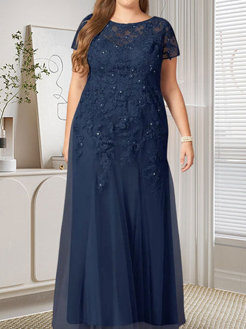 Dark Navy Mermaid Scoop Sequins Tulle Dress