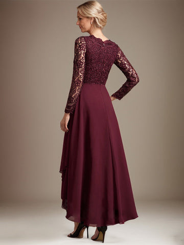 A-line V-Neck Asymmetrical Lace Chiffon Mother of the Bride Dress