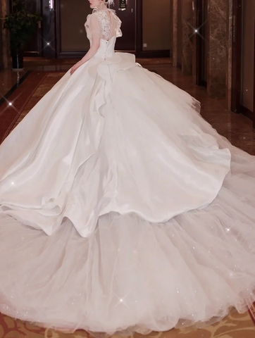 Vestido de novia elegante de corte A y manga larga, modelo Y6789