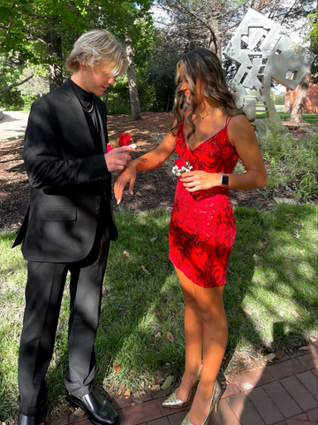 Robe de bal à paillettes rouges, robe de soirée rouge Y2243