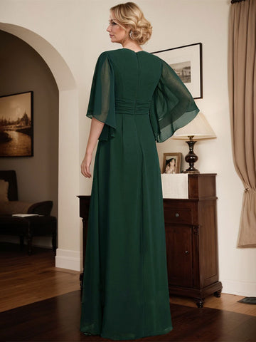 Sheath/Column V-Neck Floor-Length Chiffon Mother of the Bride Dress With Pleated Sequins Beading