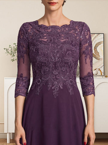 A-line Scoop Floor-Length Lace Chiffon Mother of the Bride Dress With Sequins