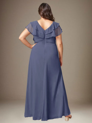 Stormy A-Line V-Neck Ruched Chiffon Dress