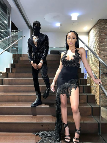 Robe de soirée noire sexy sans manches, robe de bal de fin d'année noire Y6492