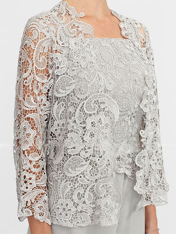 3 Piece Chiffon Square Neck Mother of the Bride Pantsuits with Jacket