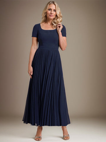 A-line Square Ankle-Length Chiffon Mother of the Bride Dress With Pleated