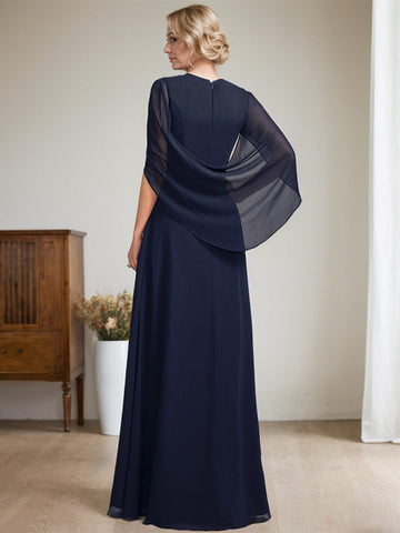 Dark Navy A-Line V-Neck Long Mother of Bride Dress