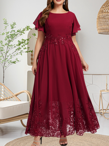 A-line Scoop Ankle-Length Lace Chiffon Mother of the Bride Dress With Sequins