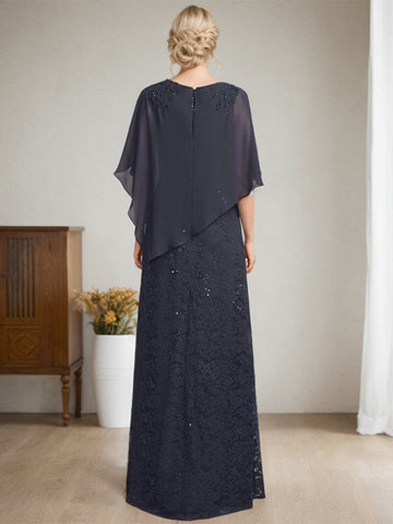 Sheath/Column Scoop Floor-Length Chiffon Lace Mother of the Bride Dress With Sequins Beading