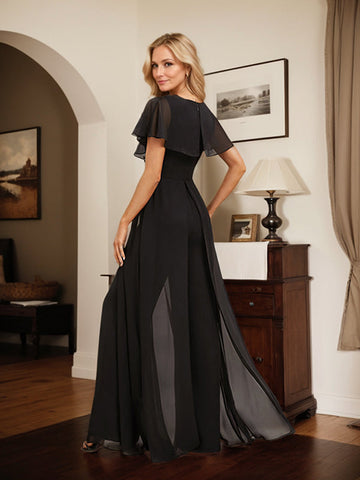 Jumpsuit/Pantsuit V-Neck Floor-Length Chiffon Evening Dress