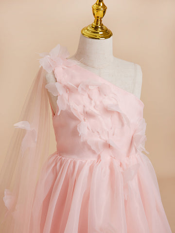 A-line Organza Tea-length Pink Dress (010220821)