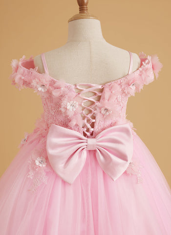 Ball-Gown/Princess Lace Sweep Train Pink Birthday Dress