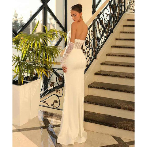 Sheath/column Lace Appliques Long Formal Evening Dress with Slit