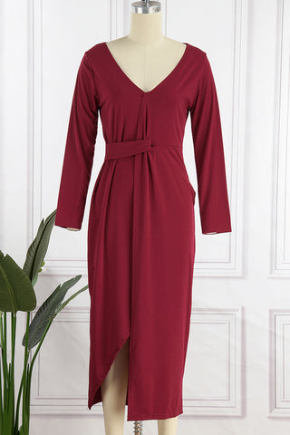 Robe de soirée élégante unie à fente et col en V (4 couleurs) 