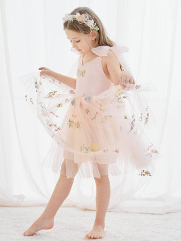 A-Line Sleeveless Floral Embroidered Tulle Toddler Flower Girl Dress