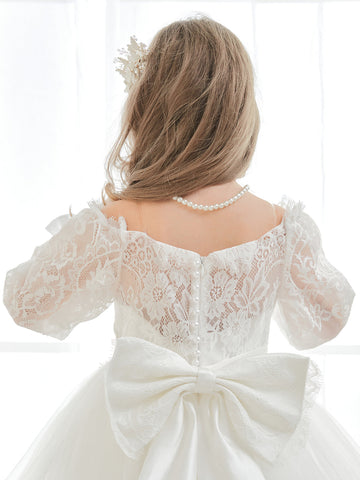 A-line Lace Tulle Floor-length Ivory Dress (2003227154)