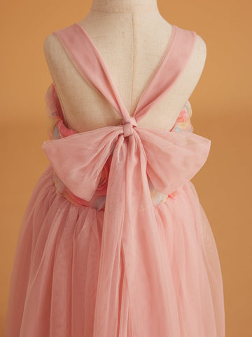 Enchanted Garden Girl Baby Toddler 3D Flower Embellishment Floral Applique Tulle Bow Dress