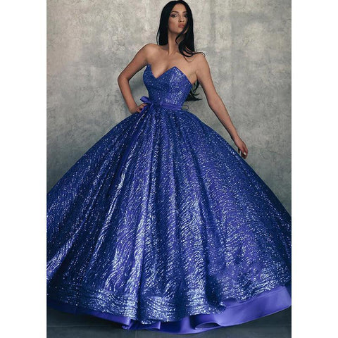 Vestido de fiesta largo azul real con escote en V y bolsillos 