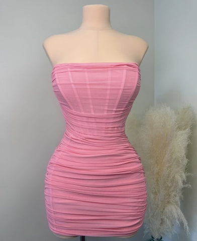 Precioso vestido rosa sin tirantes para fiesta de bienvenida, vestido sexy para fiesta o discoteca Y1916