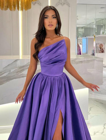 Purple A-Line Evening Dress Sleeveless With Split
