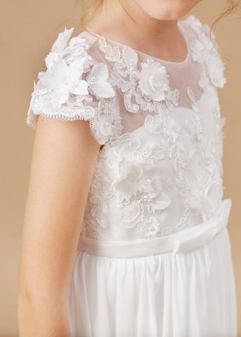 Chiffon Tulle Floor-length Ivory First Communion Dress